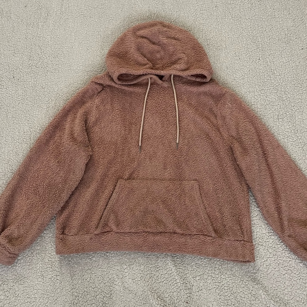 Rose pink faux fur sherpa hoodie